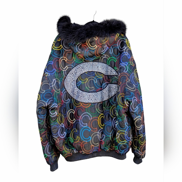 Italian Lamb Skin Embroidered Men's Leather Jacket with Fur Trimmed Hood Size 5x - Picture 9 of 16